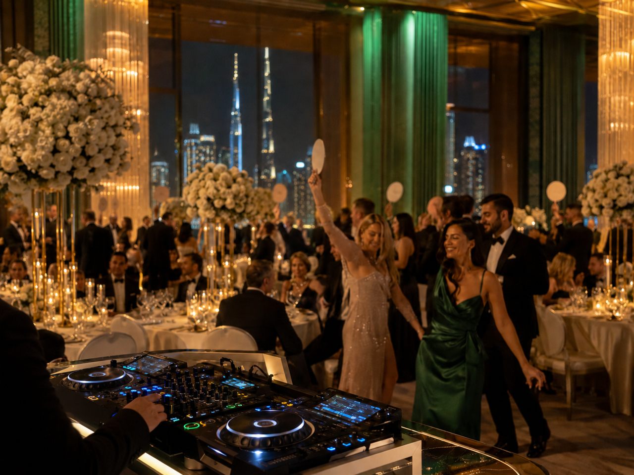 Elegant gala with DJ and city view