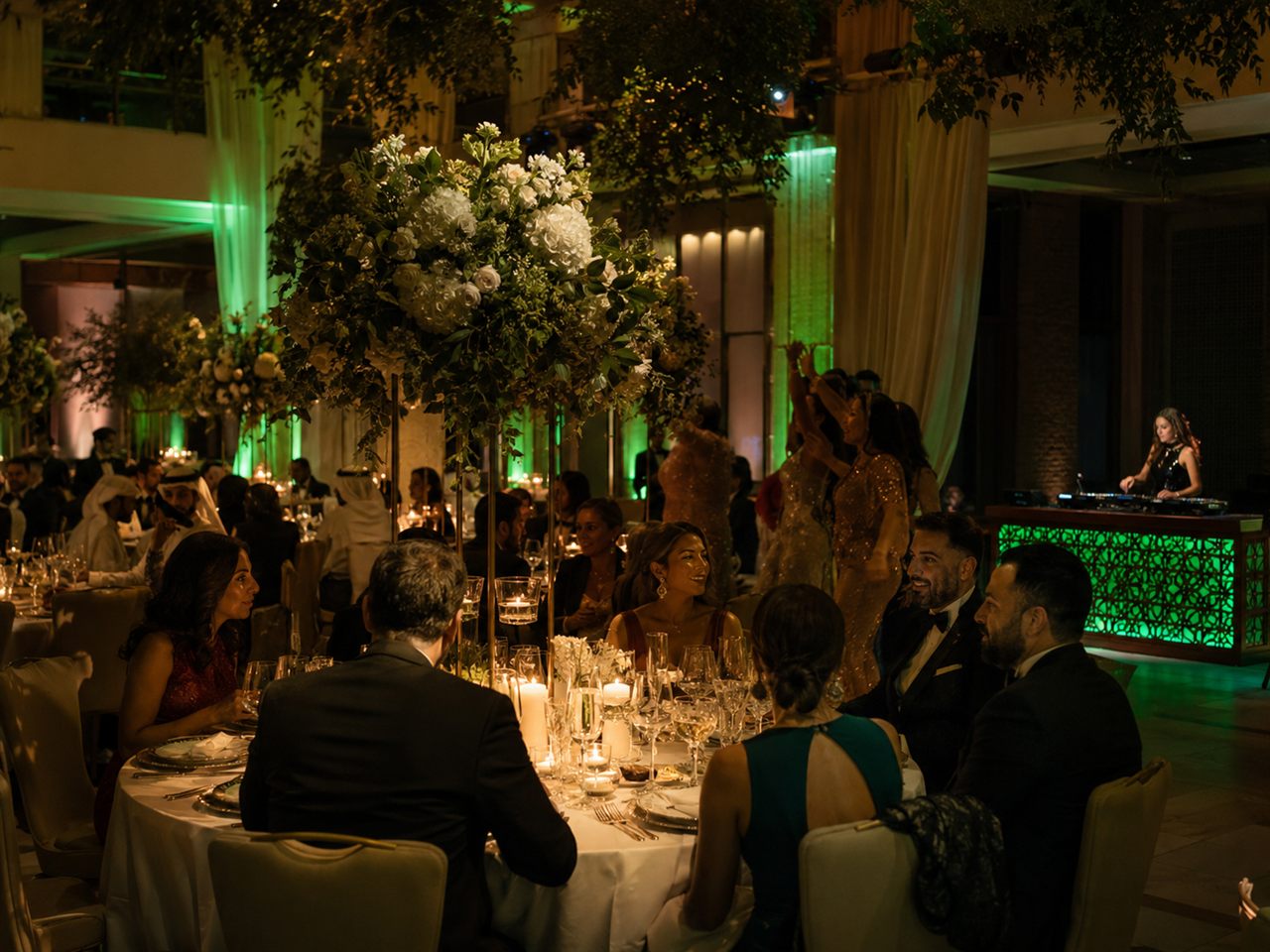 Elegant wedding reception in candlelight